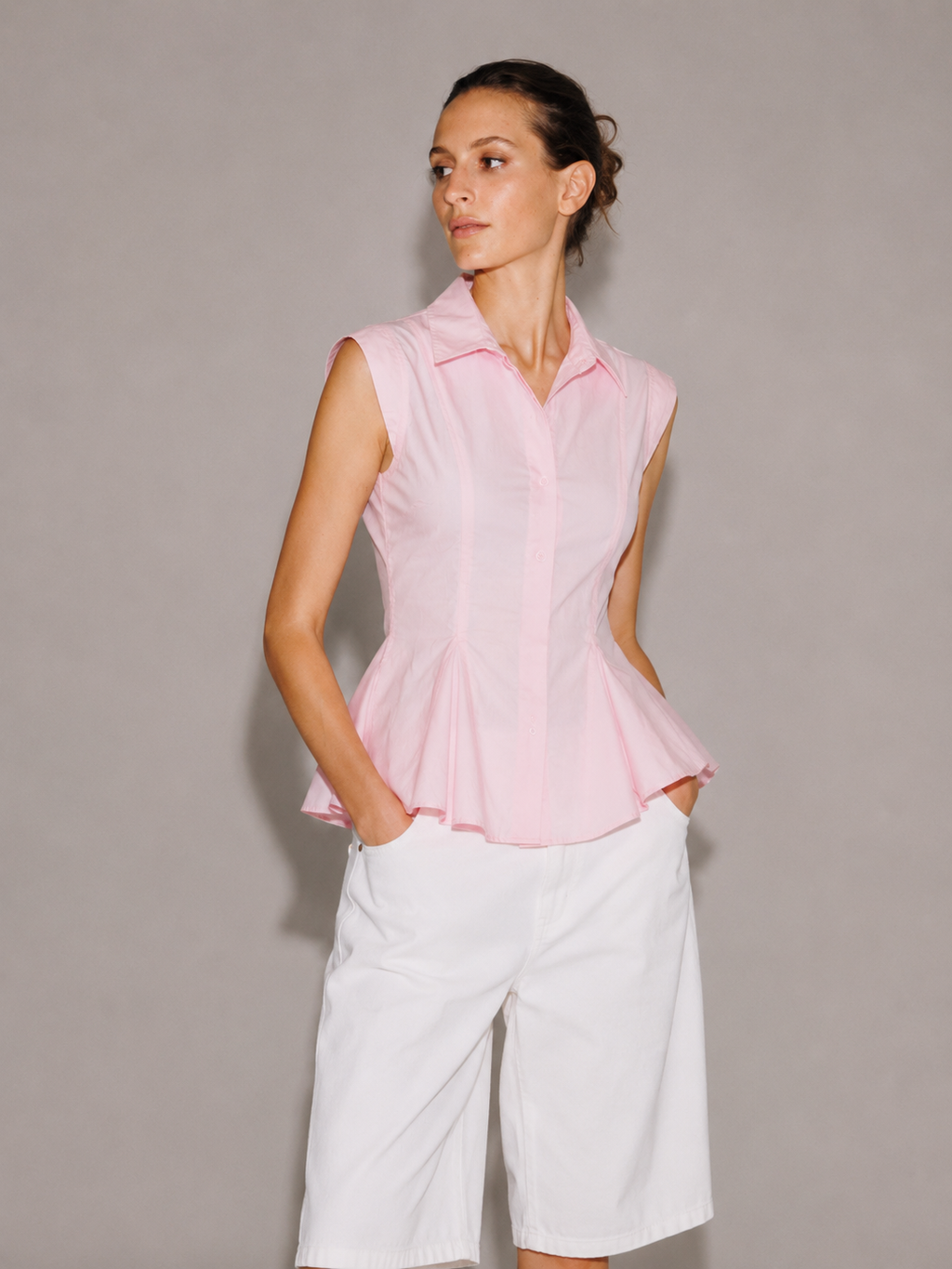 Pink Tailored Peplum Shirt