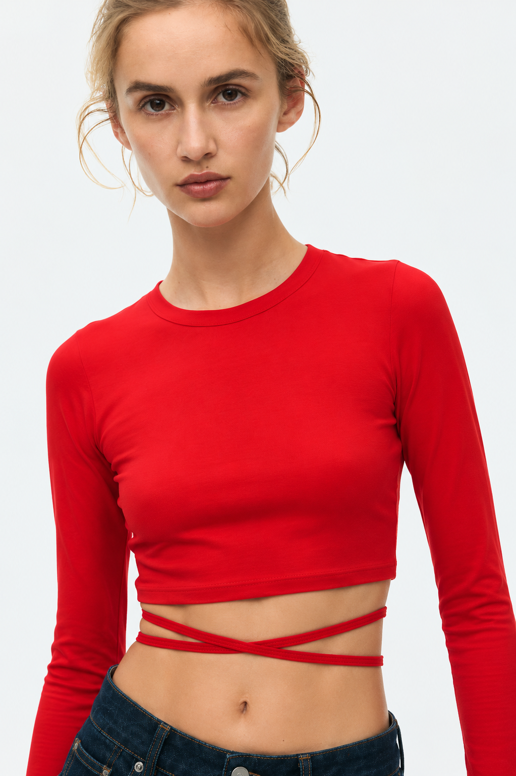 Women's Solid Open Back Tie-Up Crop Top – Red