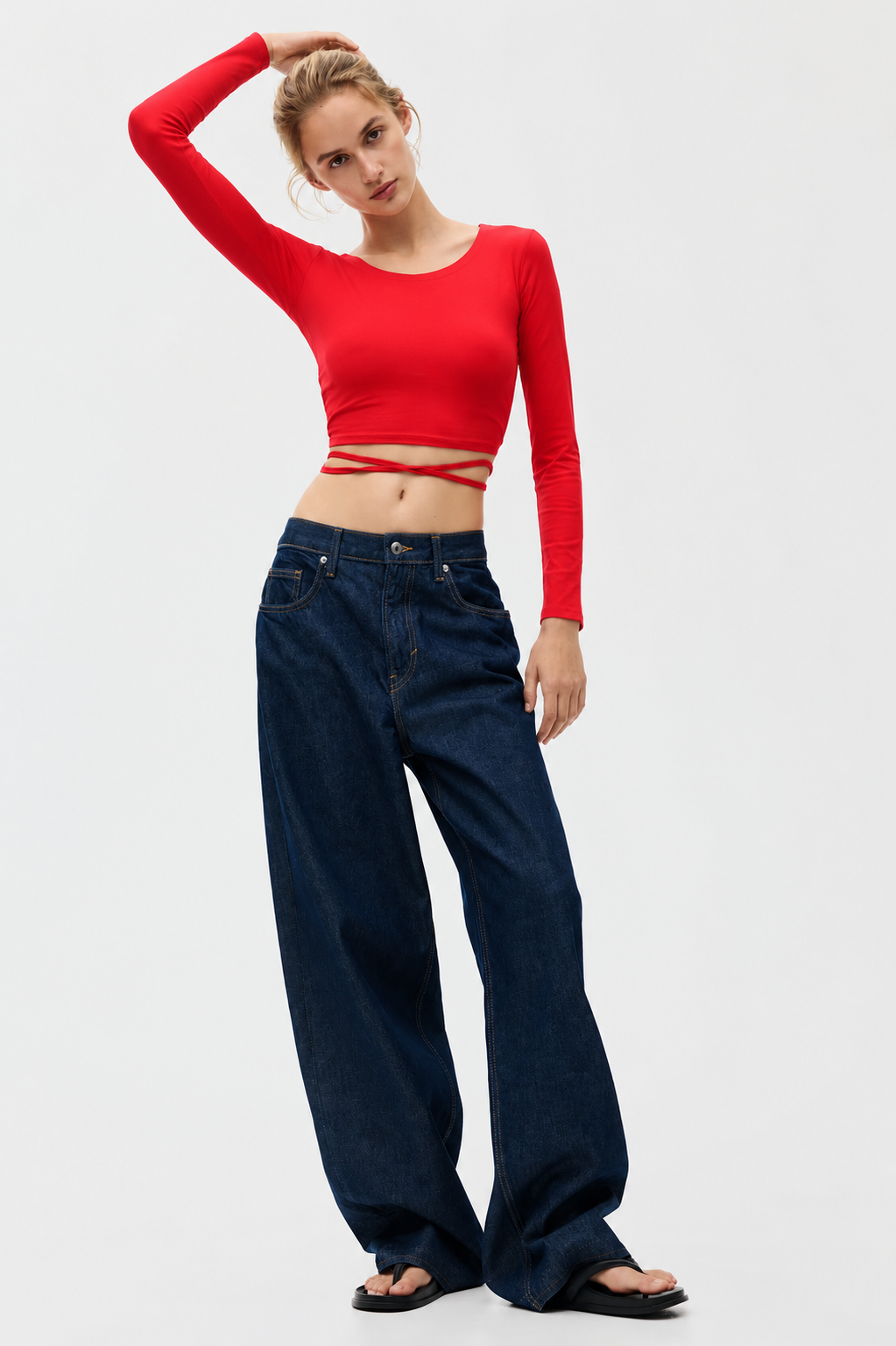 Women's Solid Open Back Tie-Up Crop Top – Red