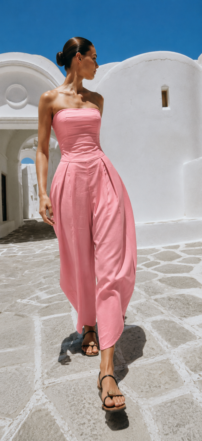 Blush Pink Strapless Draped Jumpsuit