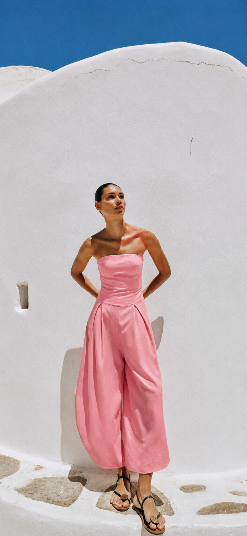 Blush Pink Strapless Draped Jumpsuit