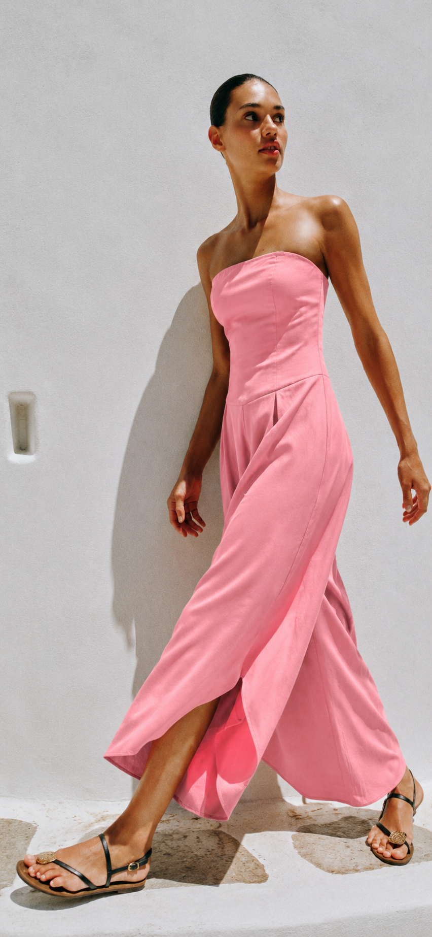 Blush Pink Strapless Draped Jumpsuit