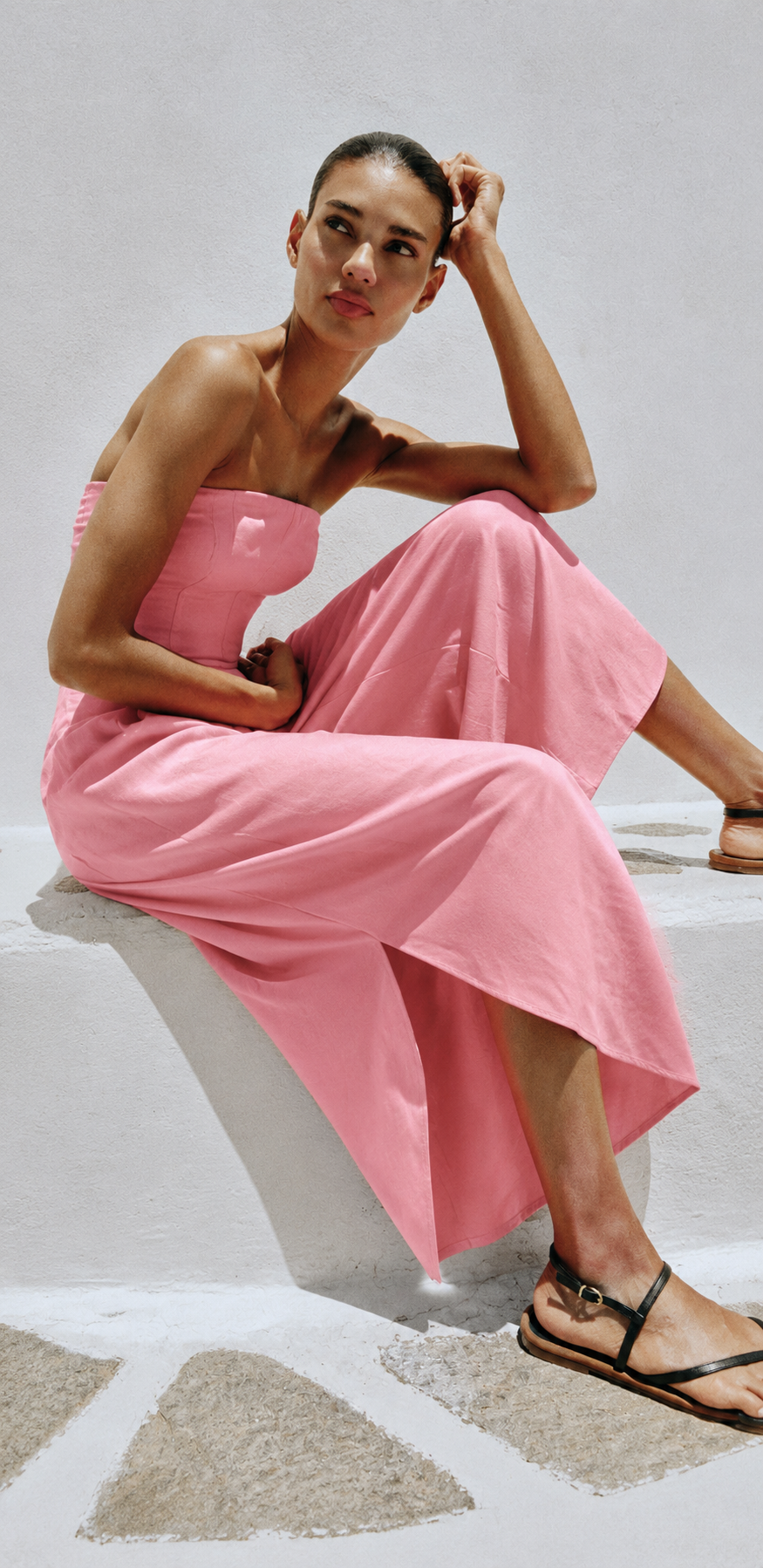 Blush Pink Strapless Draped Jumpsuit
