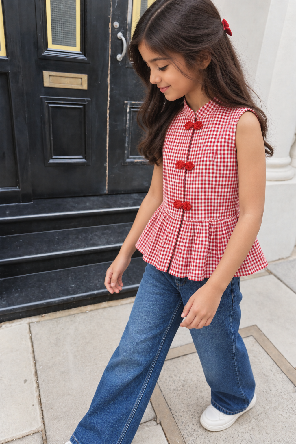 Gingham Peplum Top