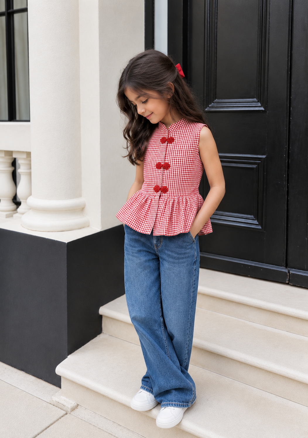 Gingham Peplum Top