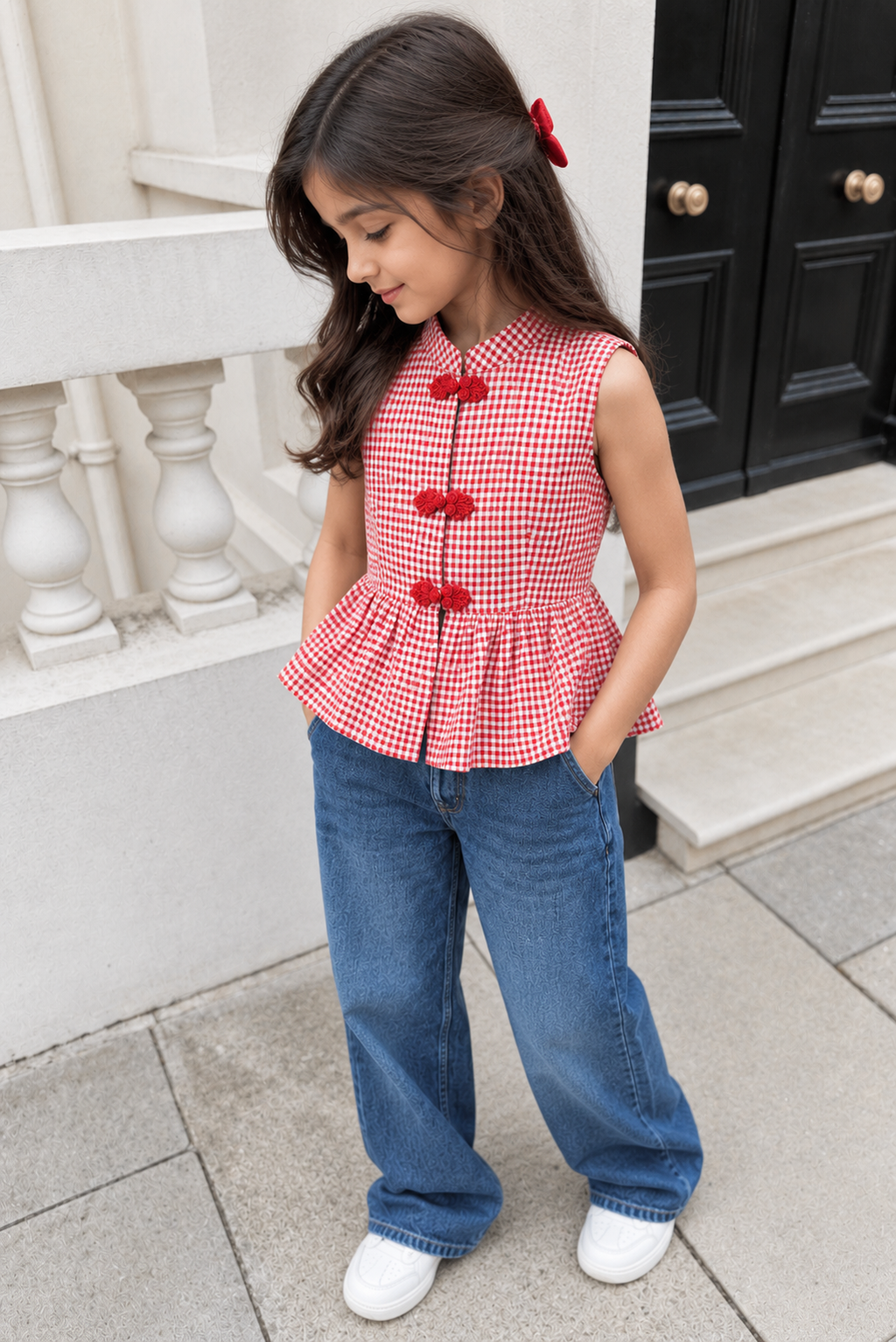 Gingham Peplum Top