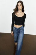 Black solid crop top