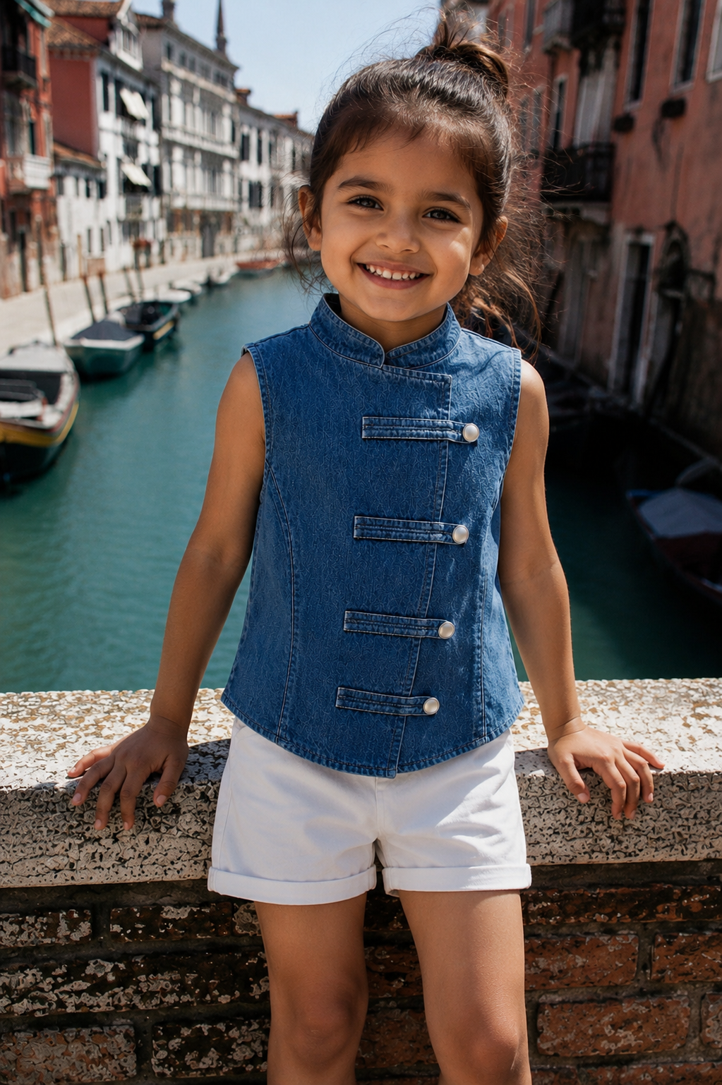 Blue Denim Button-Front Waistcoat