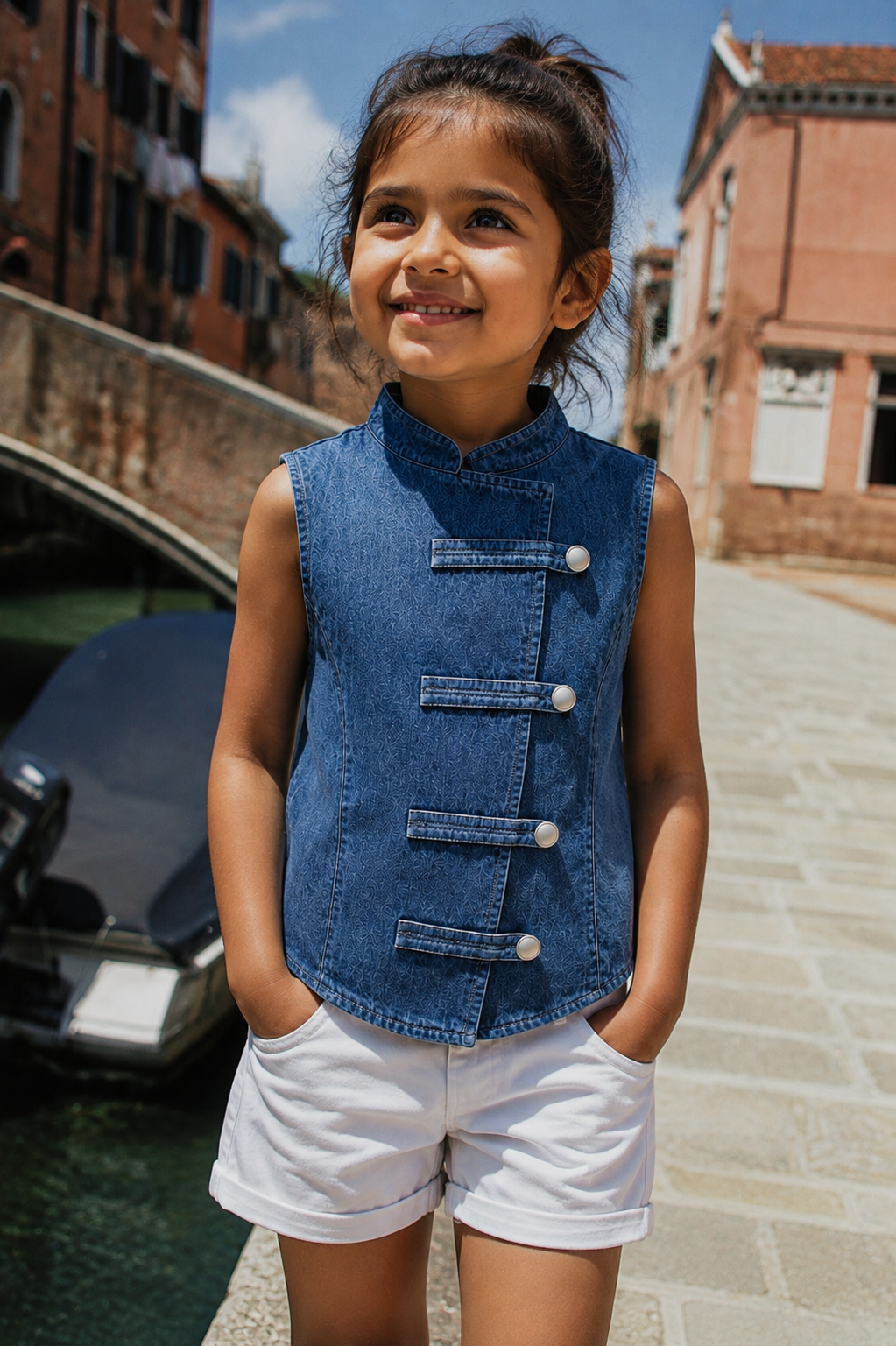 Blue Denim Button-Front Waistcoat