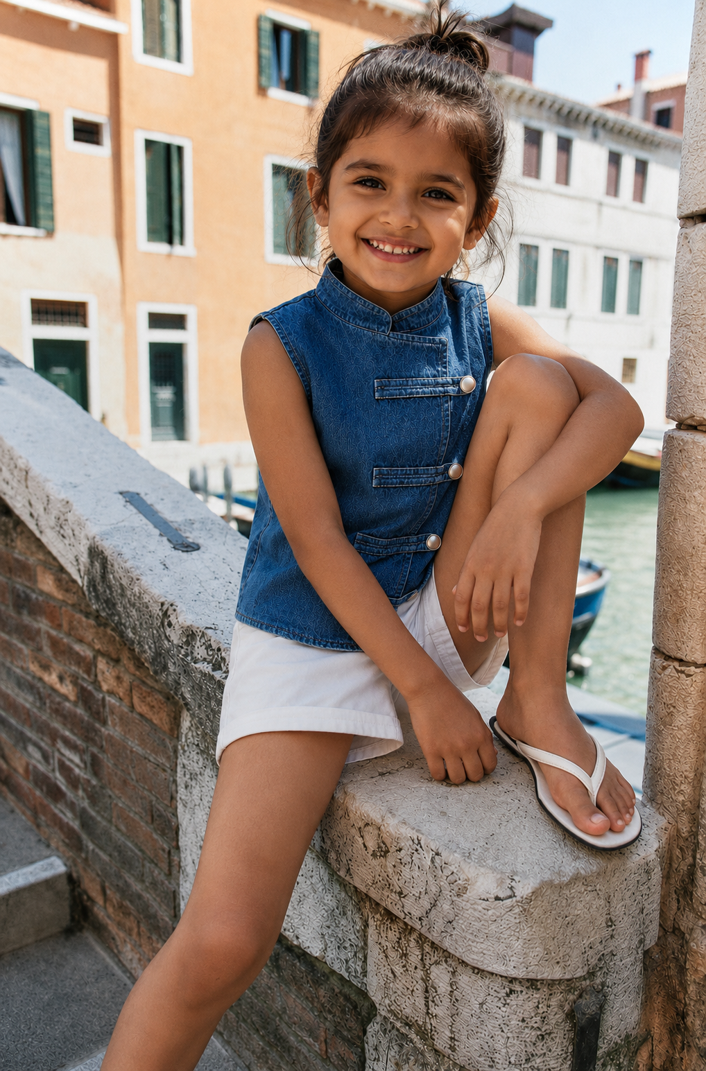 Blue Denim Button-Front Waistcoat