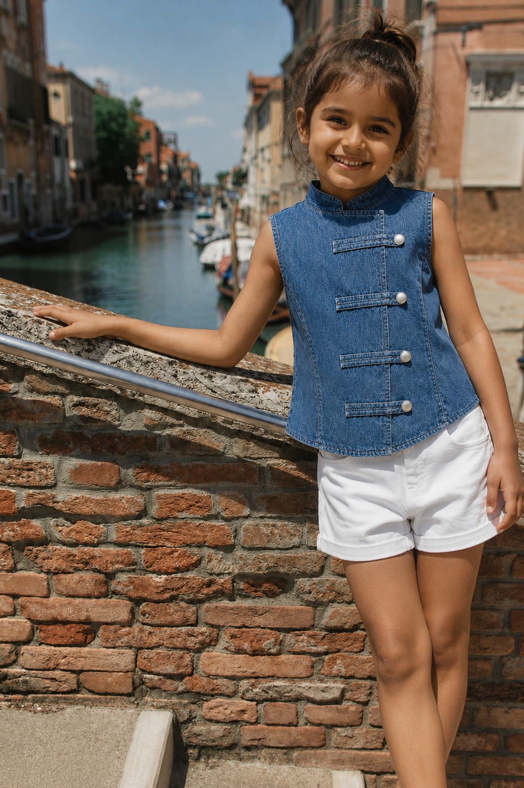 Blue Denim Button-Front Waistcoat