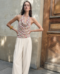 Floral Cowl-Neck Halter Top