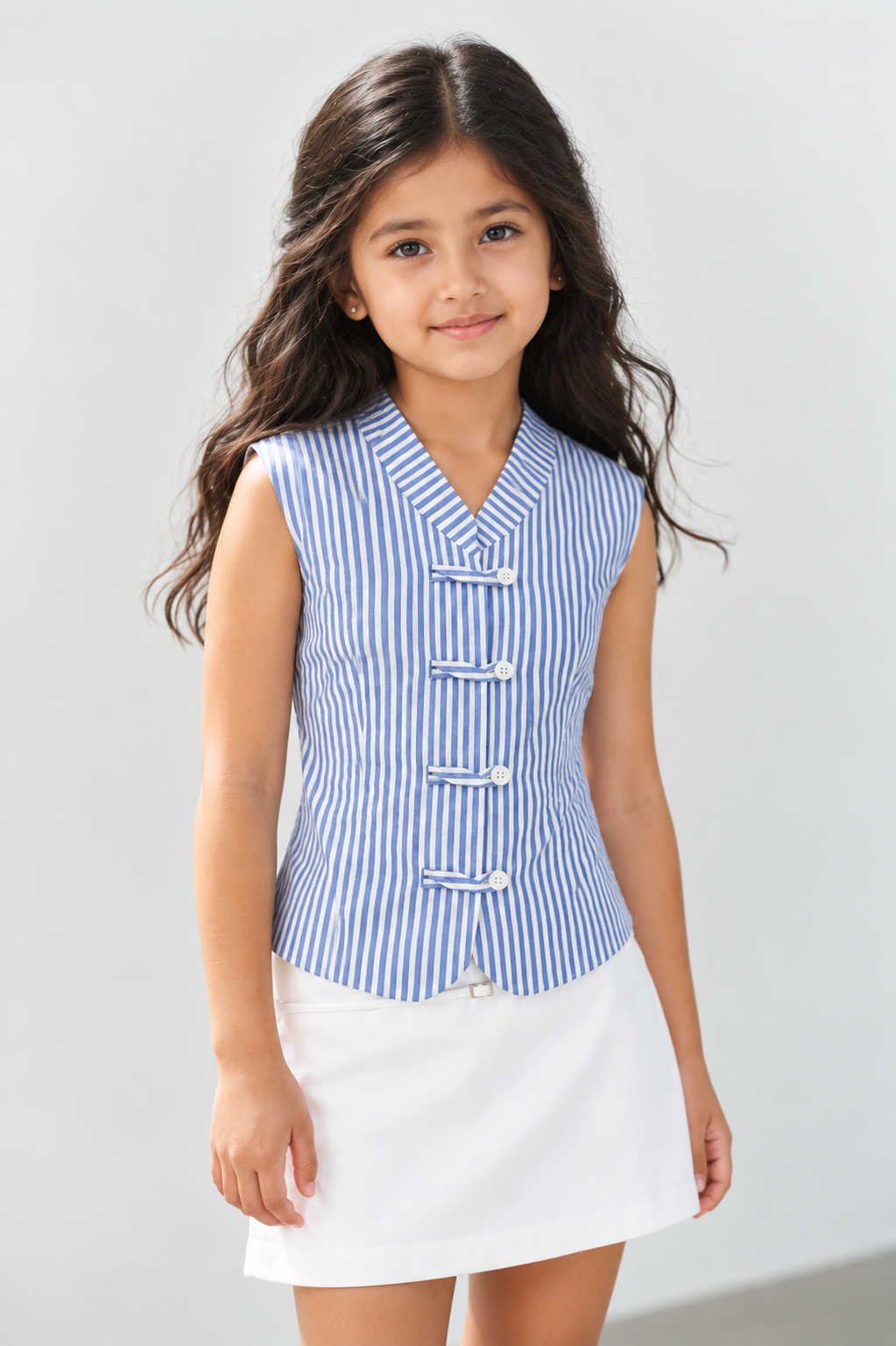 Blue & White Striped Collared Top