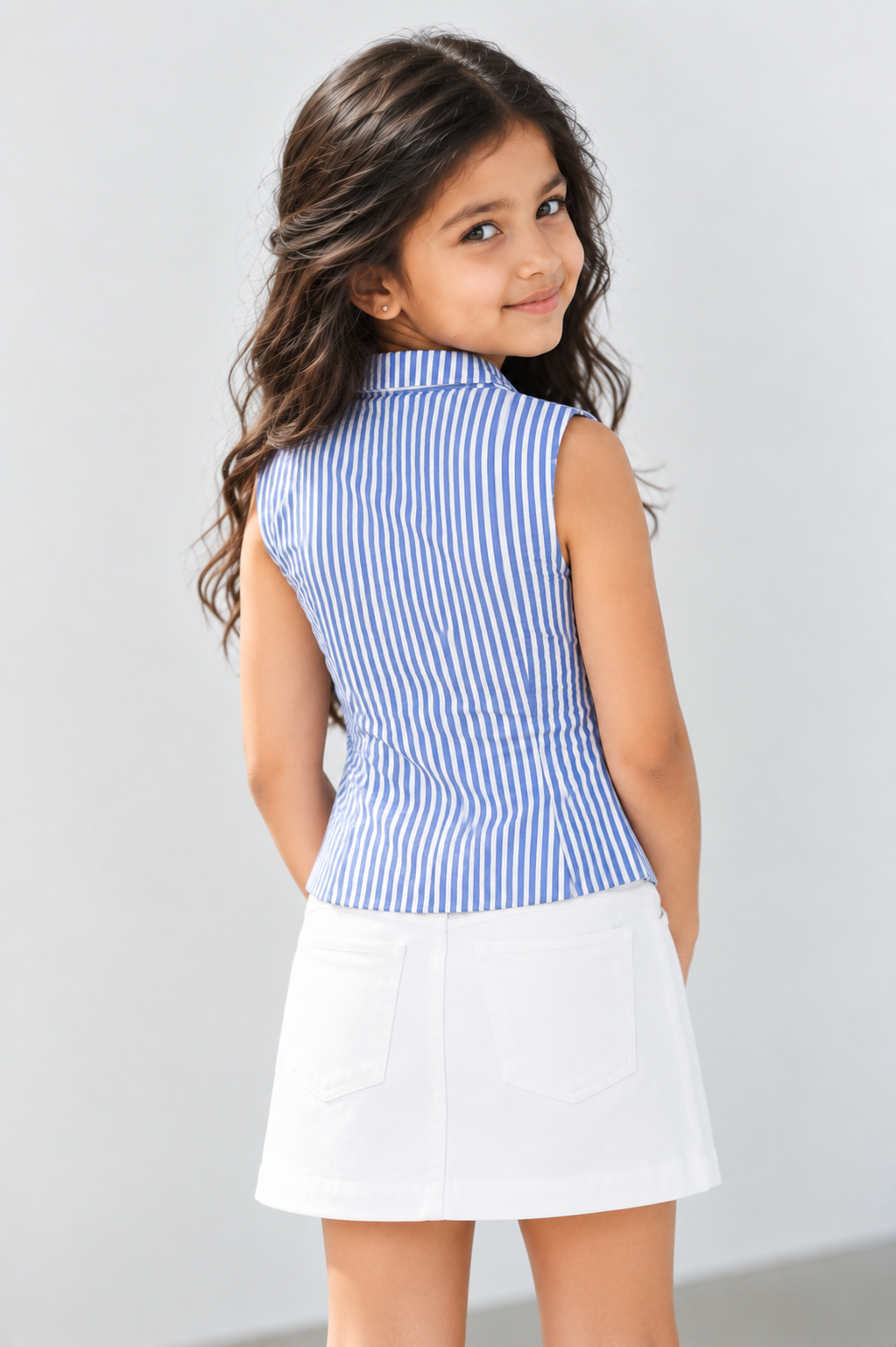 Blue & White Striped Collared Top