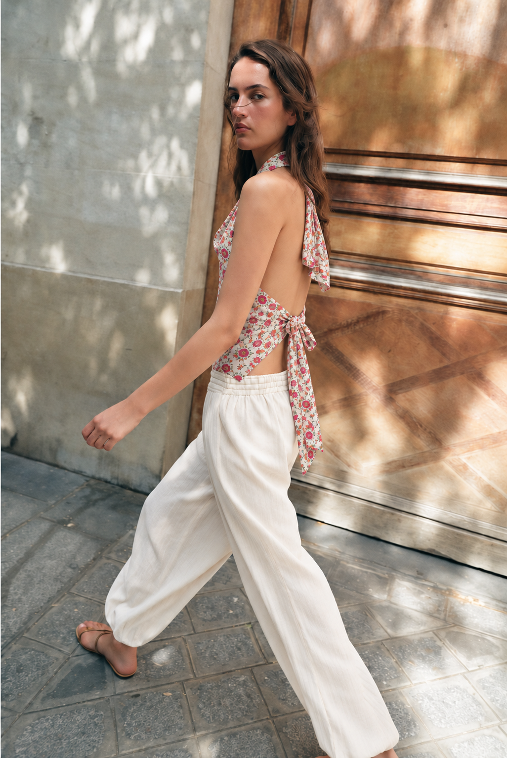 Floral Cowl-Neck Halter Top