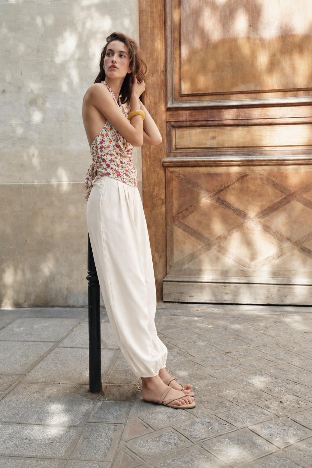 Floral Cowl-Neck Halter Top