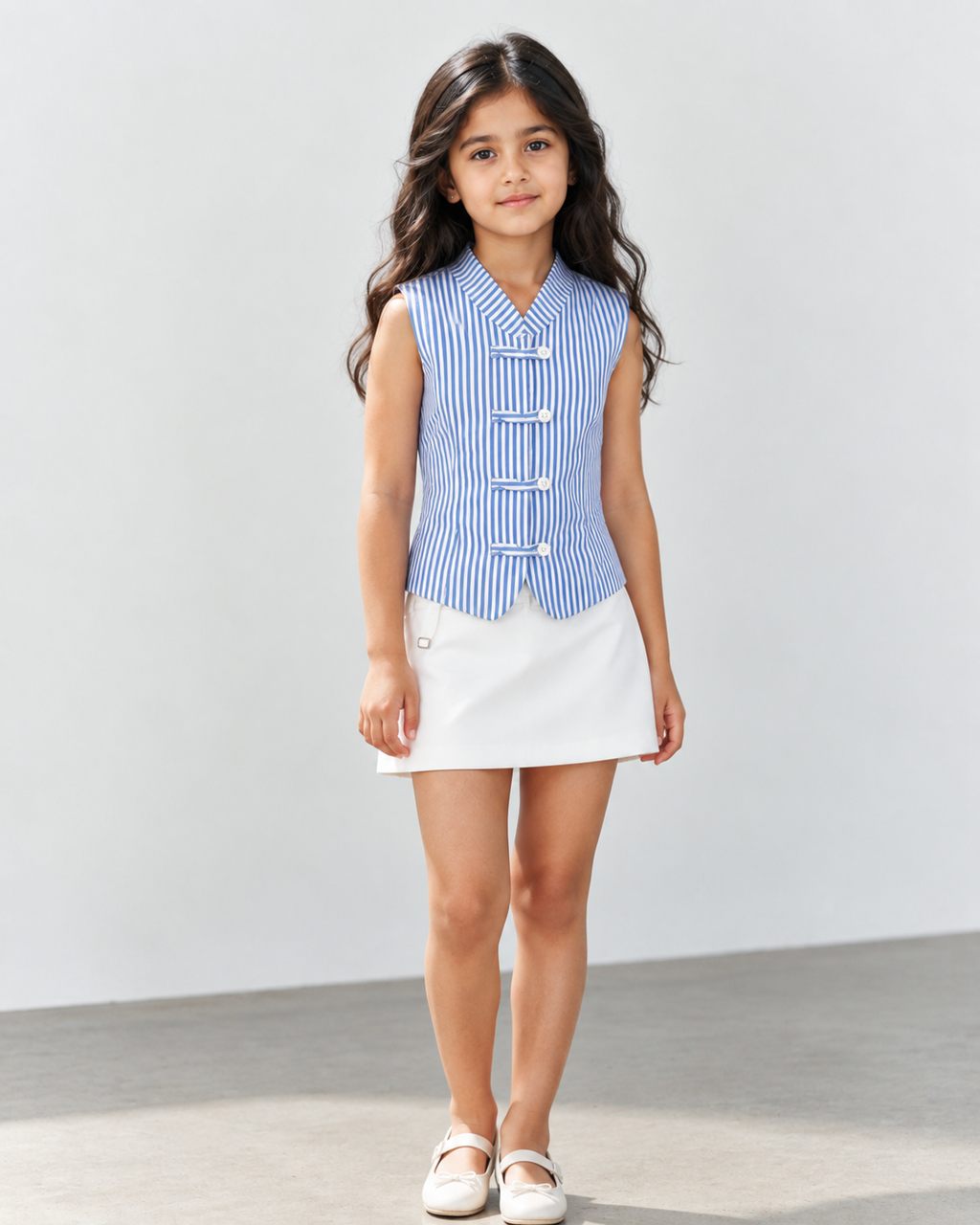 Blue & White Striped Collared Top