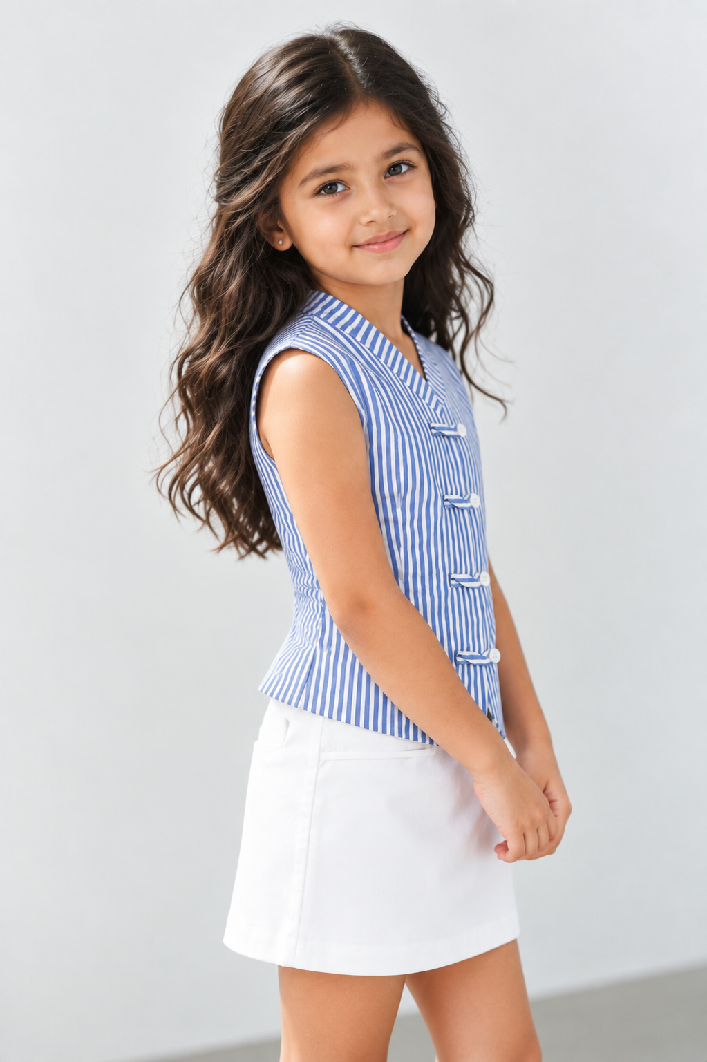 Blue & White Striped Collared Top