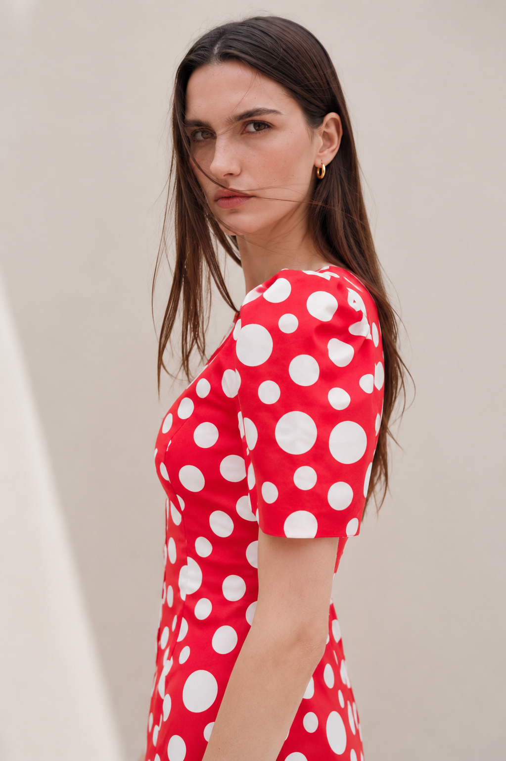 Scarlet Polka Puff Sleeve Mini Dress
