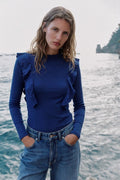 Blue Cotton Ruffle Top