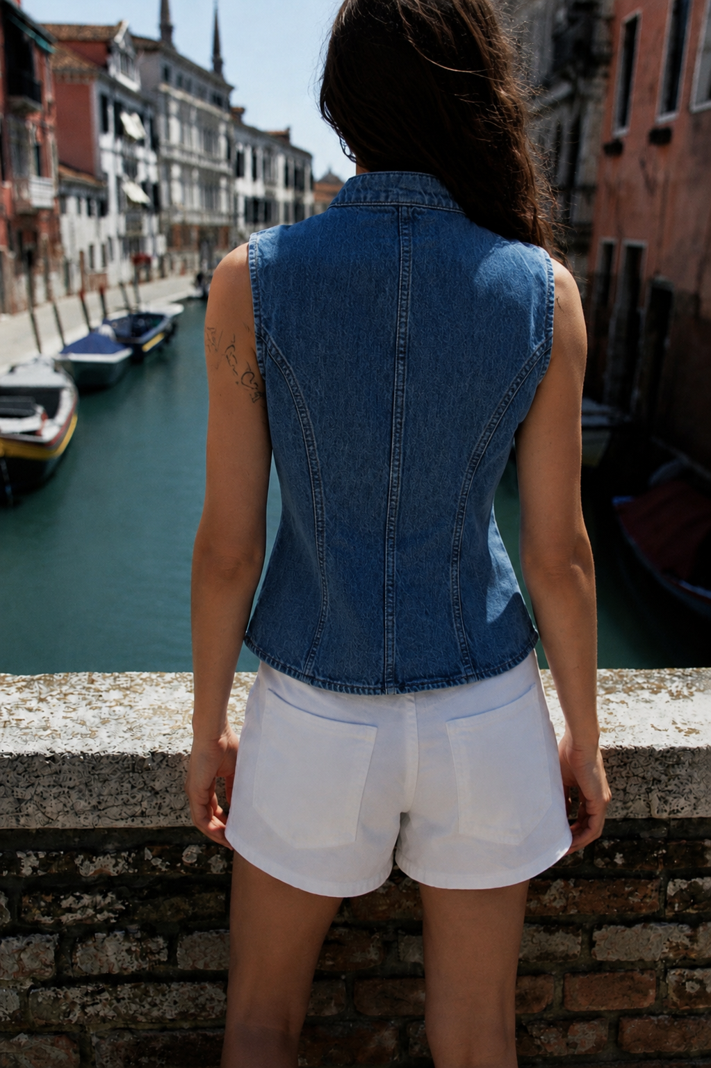 Blue Denim Button-Front Waistcoat