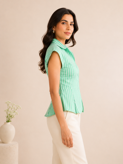 Green Stripes Cotton Shirt