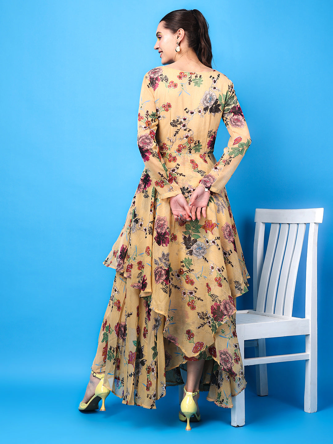 SCORPIUS Floral Print Chiffon Maxi Dress