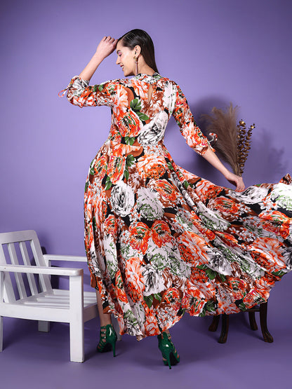 SCORPIUS Floral Printed Cut Outs Maxi Dress