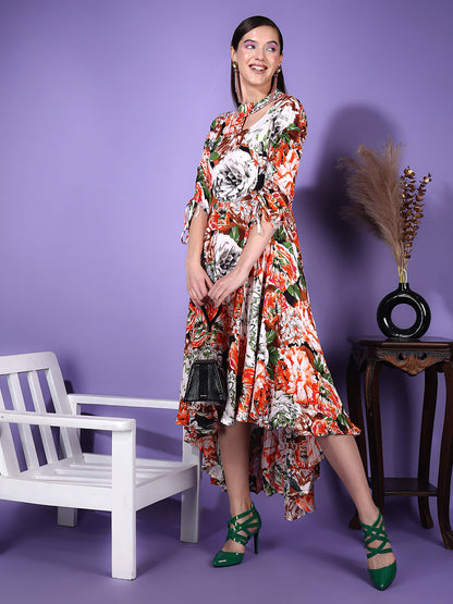 SCORPIUS Floral Printed Cut Outs Maxi Dress