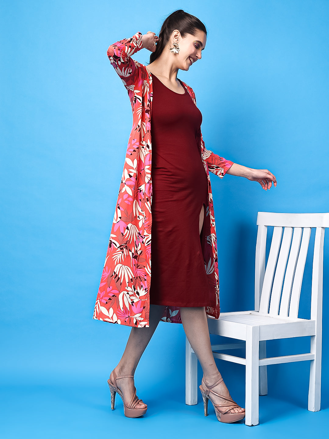 Coral Bloom Crepe Shrug