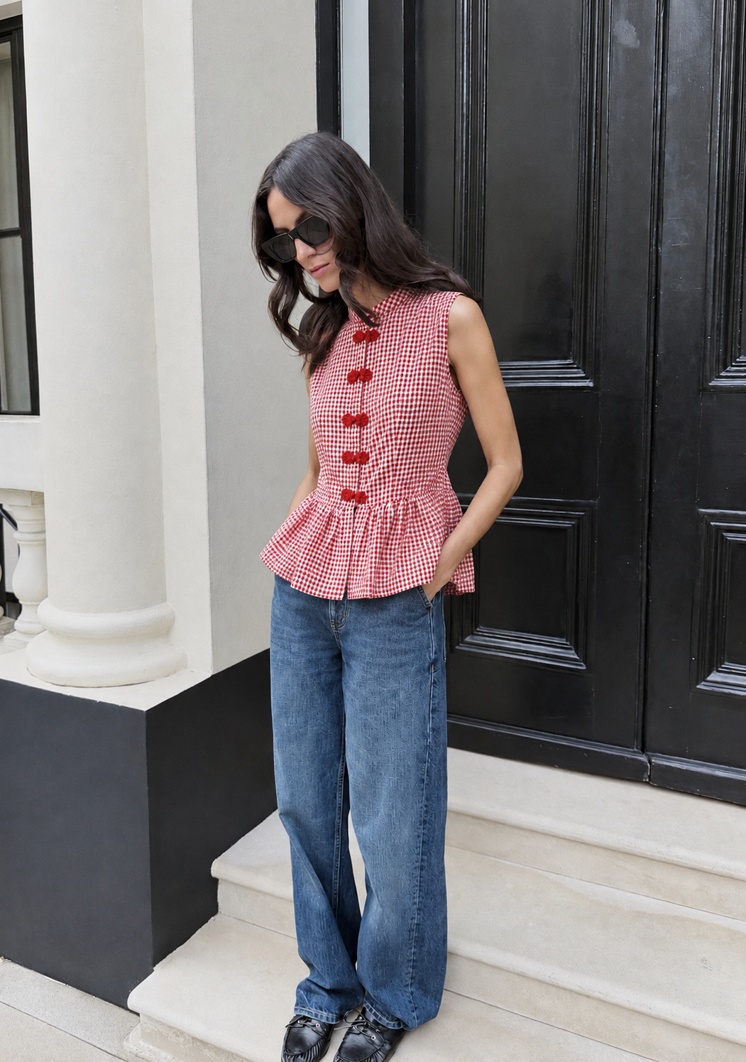 Scarlet Gingham Peplum Top