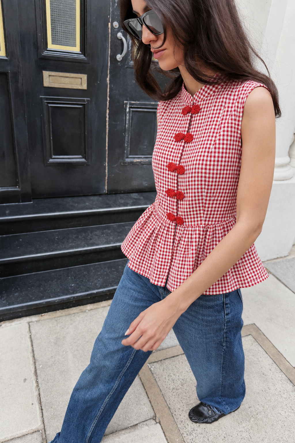 Scarlet Gingham Peplum Top
