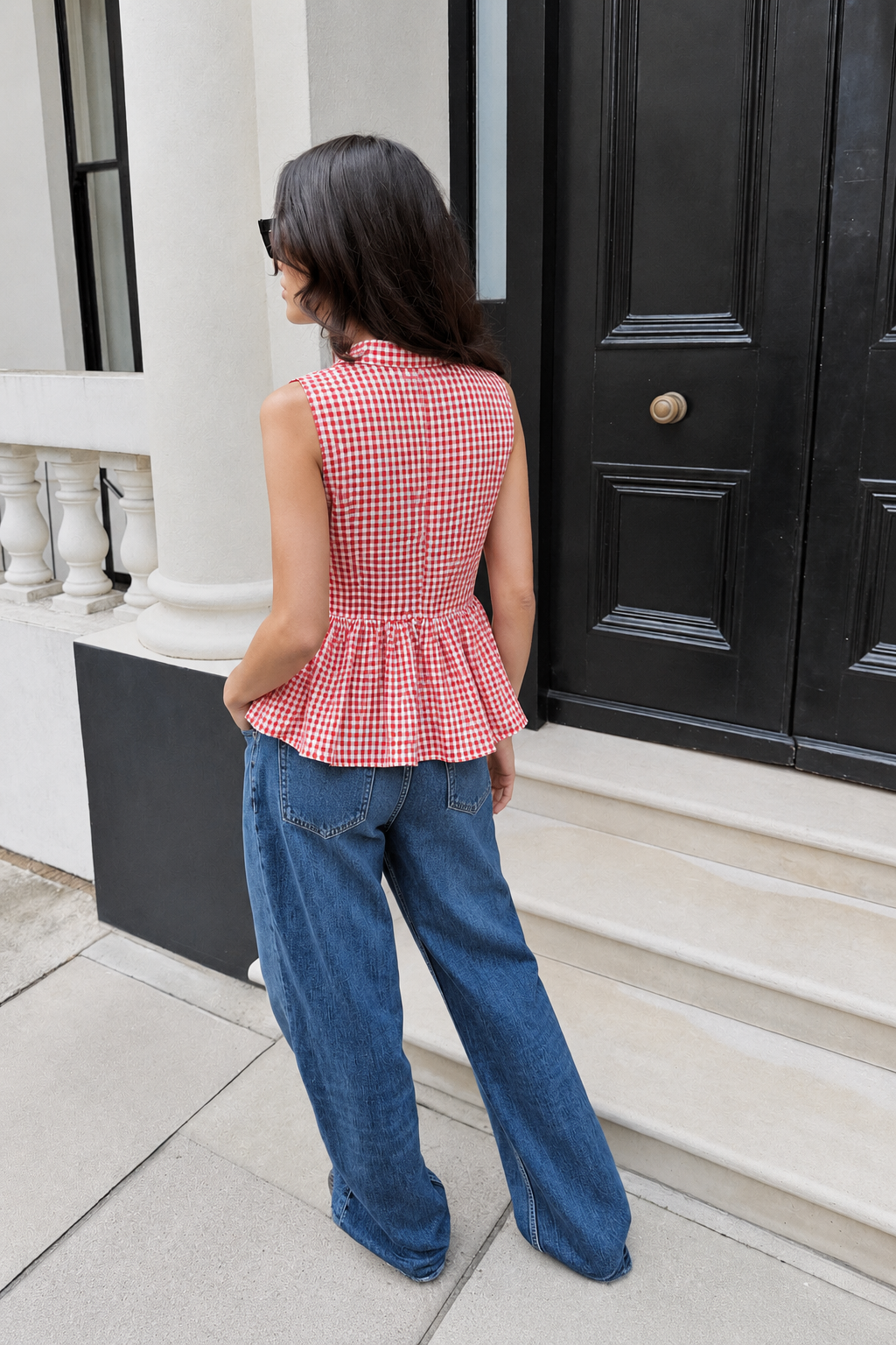 Scarlet Gingham Peplum Top