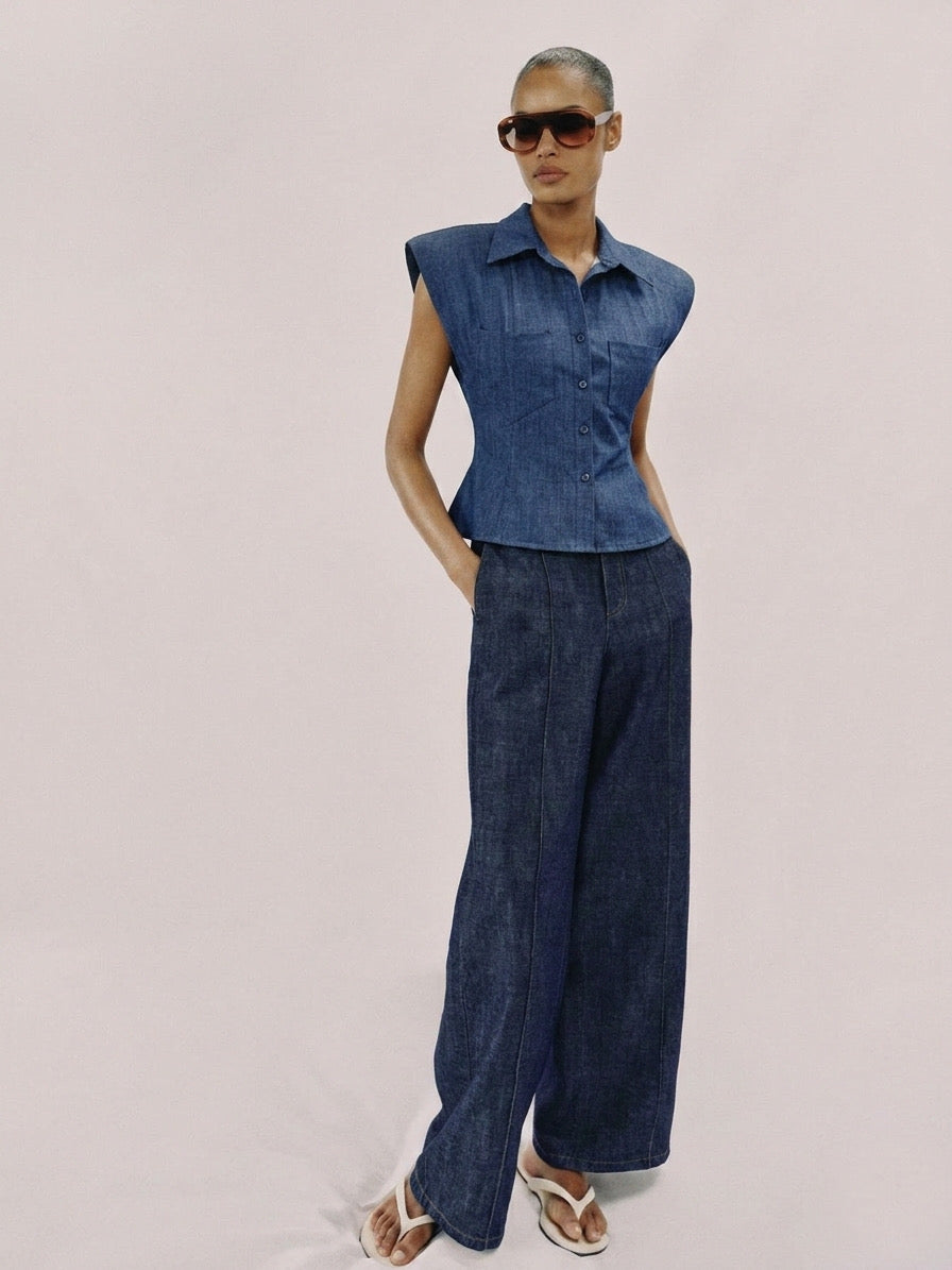 Padded Sleeve Denim Shirt