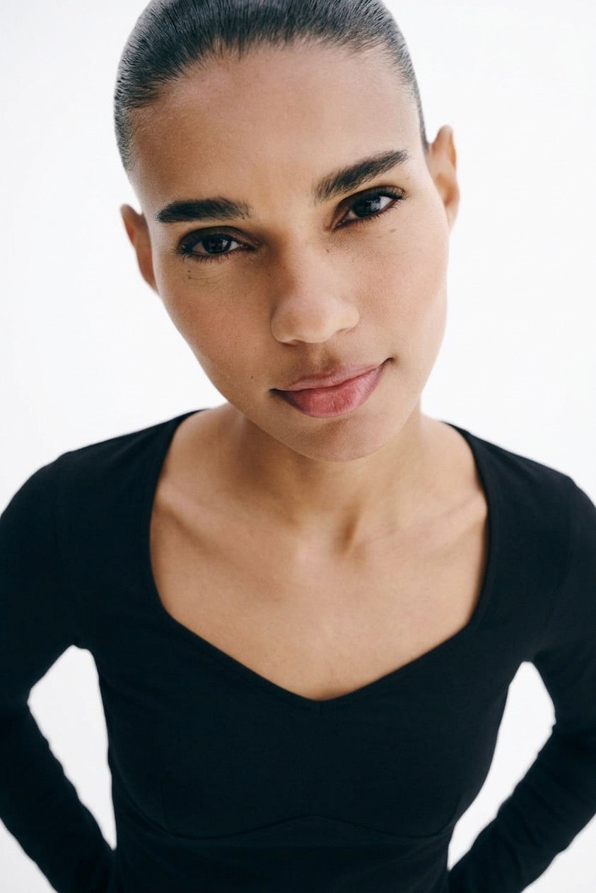 Essential Black Fitted Long-Sleeve Top