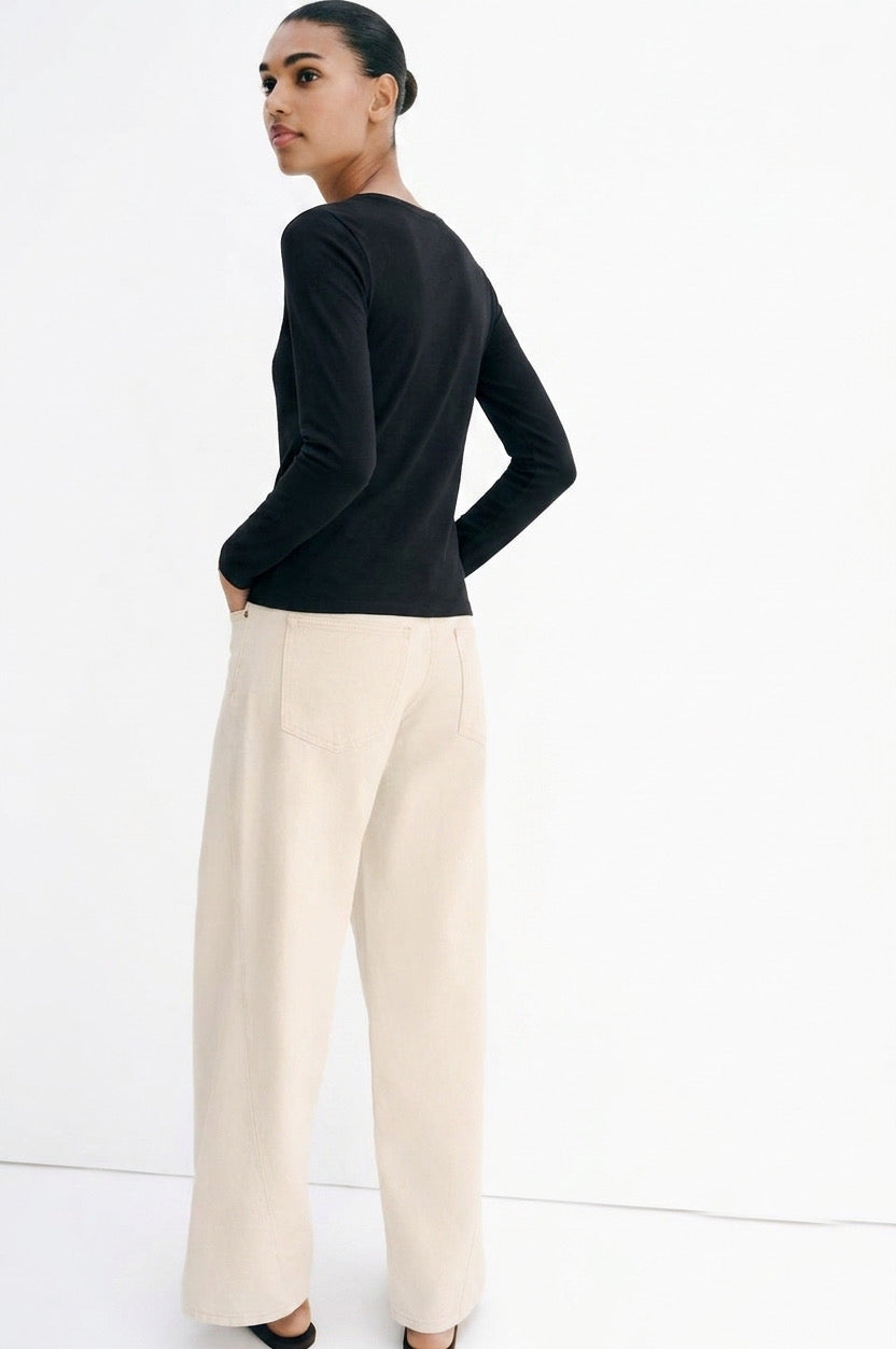 Essential Black Fitted Long-Sleeve Top