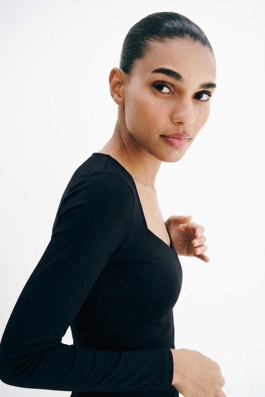 Essential Black Fitted Long-Sleeve Top