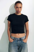 Black Ruched Slim-Fit Top
