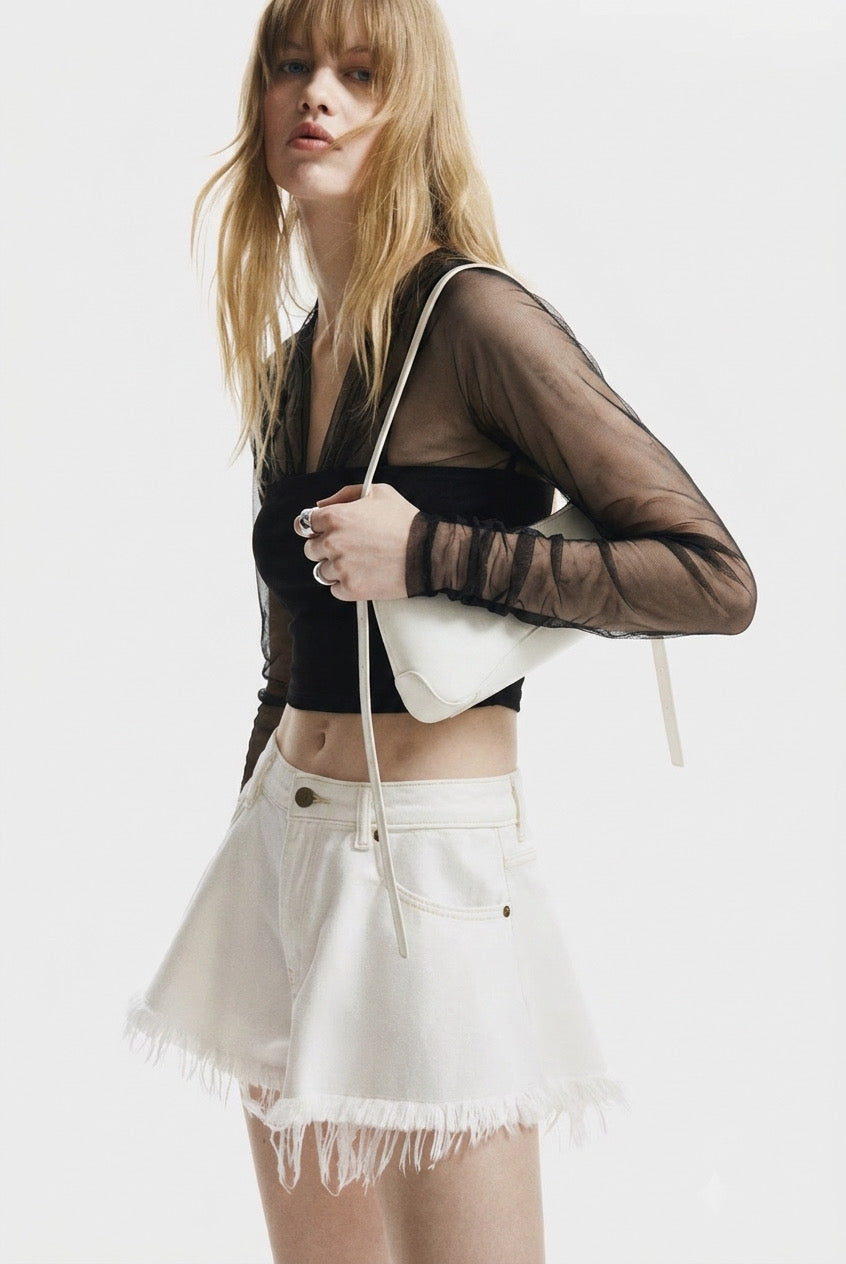 Black Solid Top with Net Sleeves