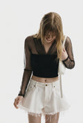 Black Solid Top with Net Sleeves
