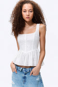 Square Neck White Peplum Top