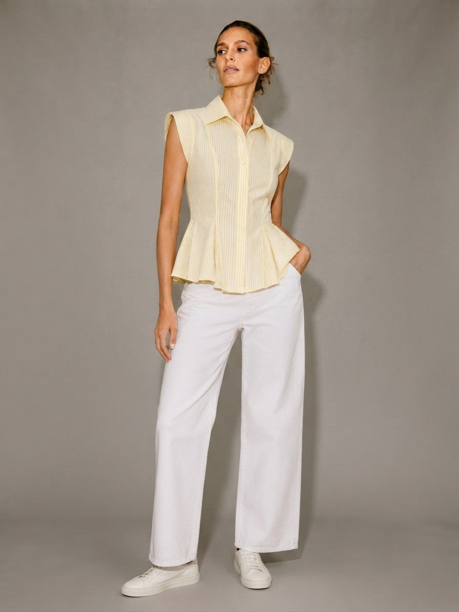 Butter Stripe Sculpt Peplum Shirt