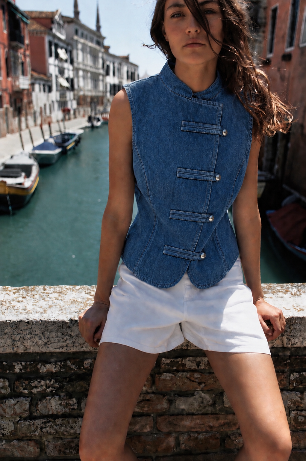 Blue Denim Button-Front Waistcoat