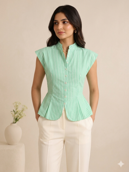 Green Stripes Cotton Shirt