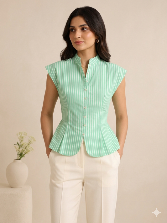 Green Stripes Cotton Shirt
