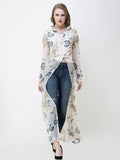 SCORPIUS White Floral Print Long Top