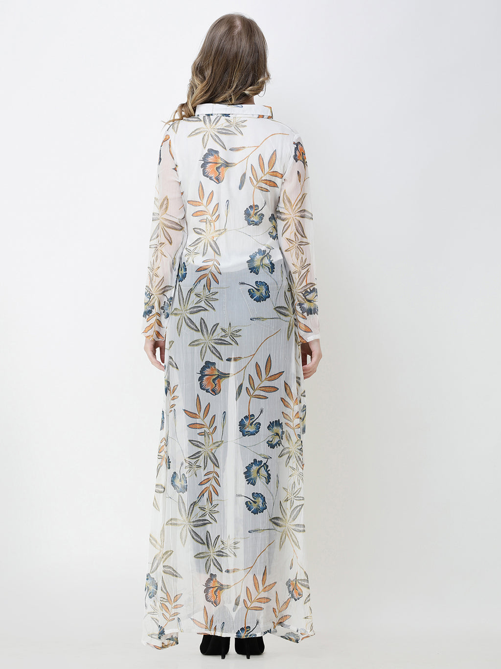 SCORPIUS White Floral Print Long Top