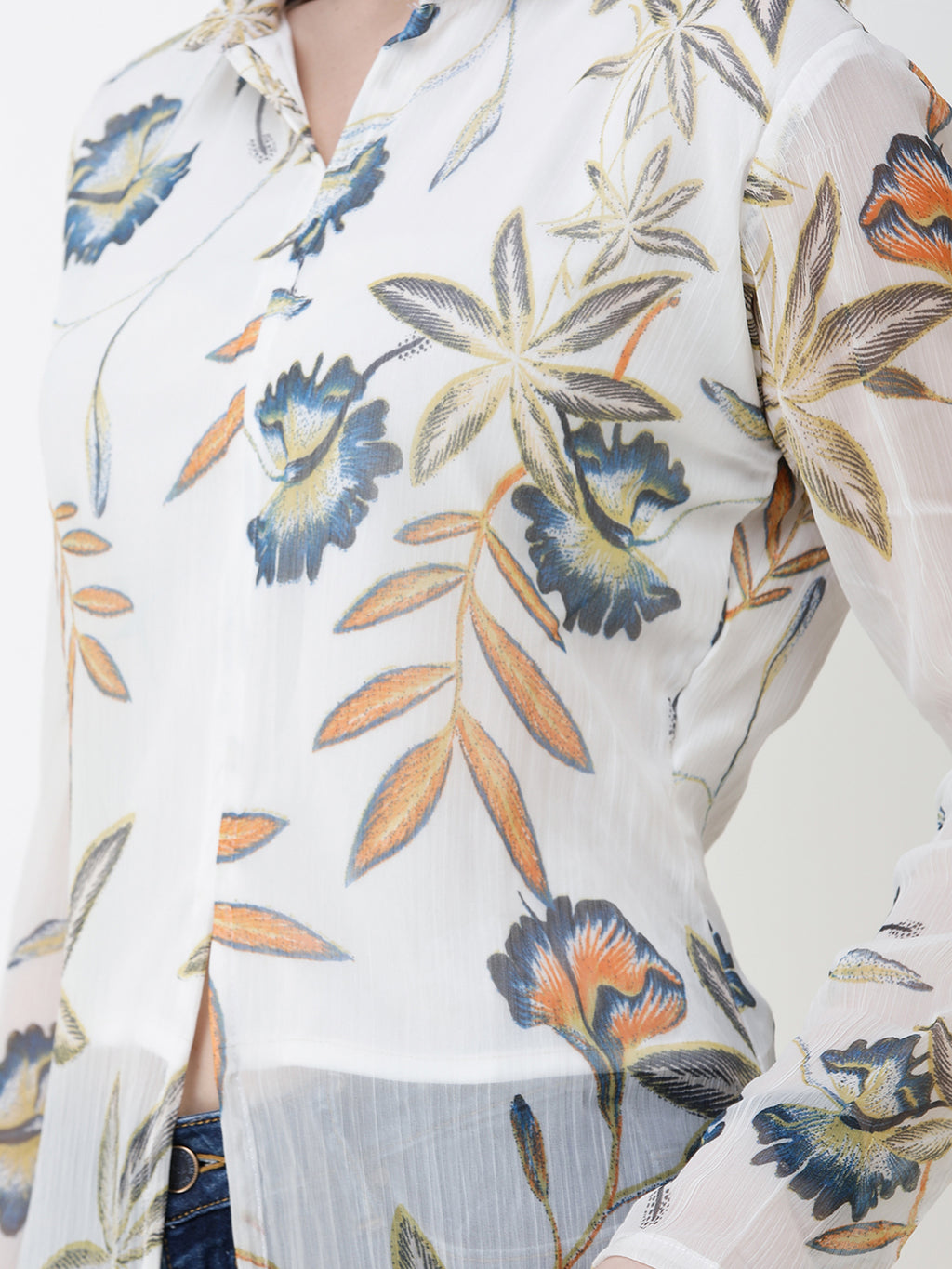 SCORPIUS White Floral Print Long Top