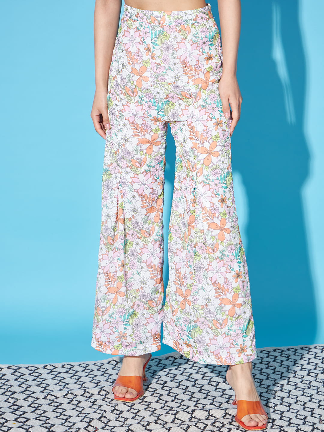 Ethereal Blooms: White Floral Fusion Coord Set in Drape Style
