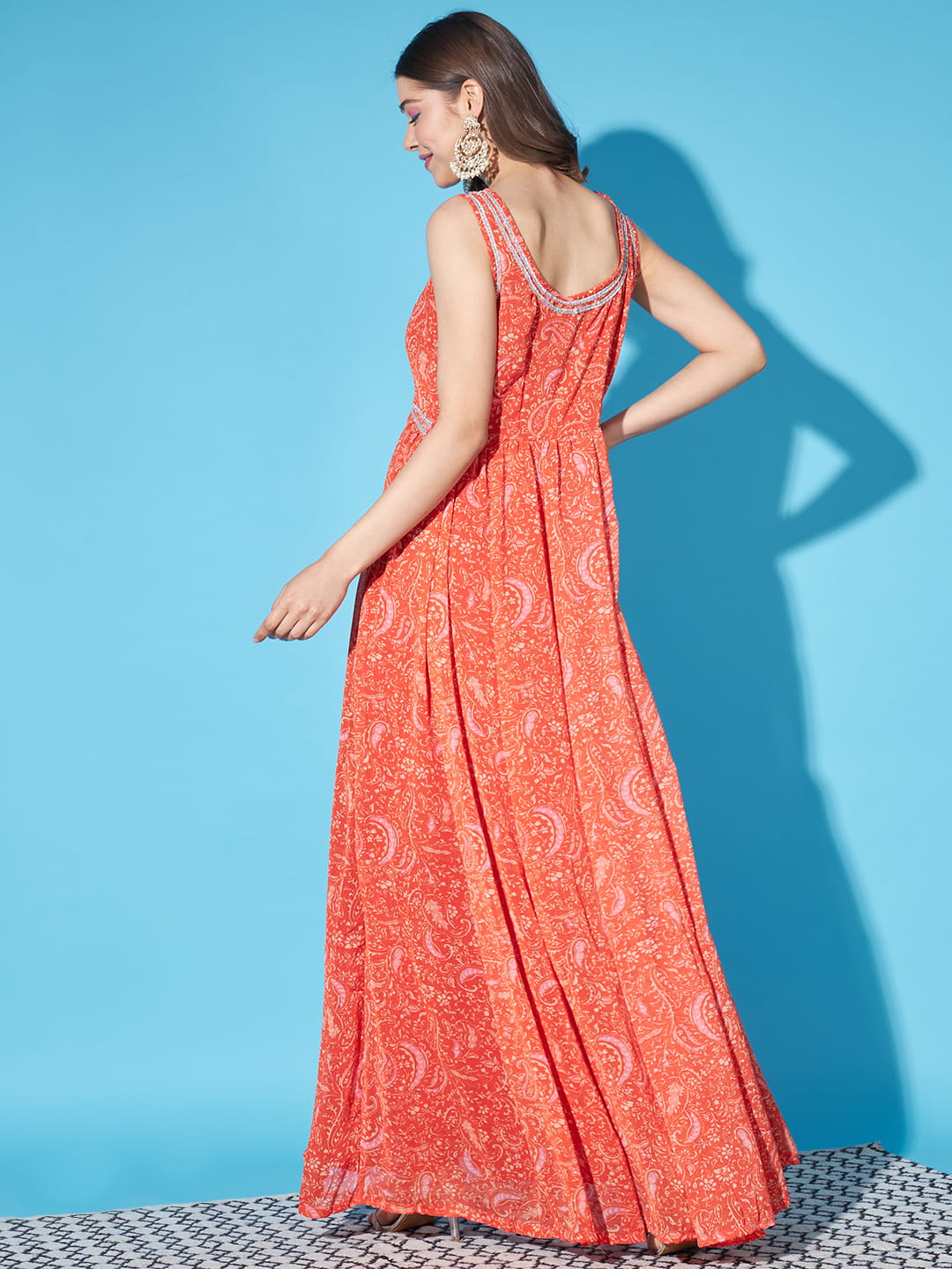 Luminous Orange: Chiffon Lightweight Dress | Hues of India